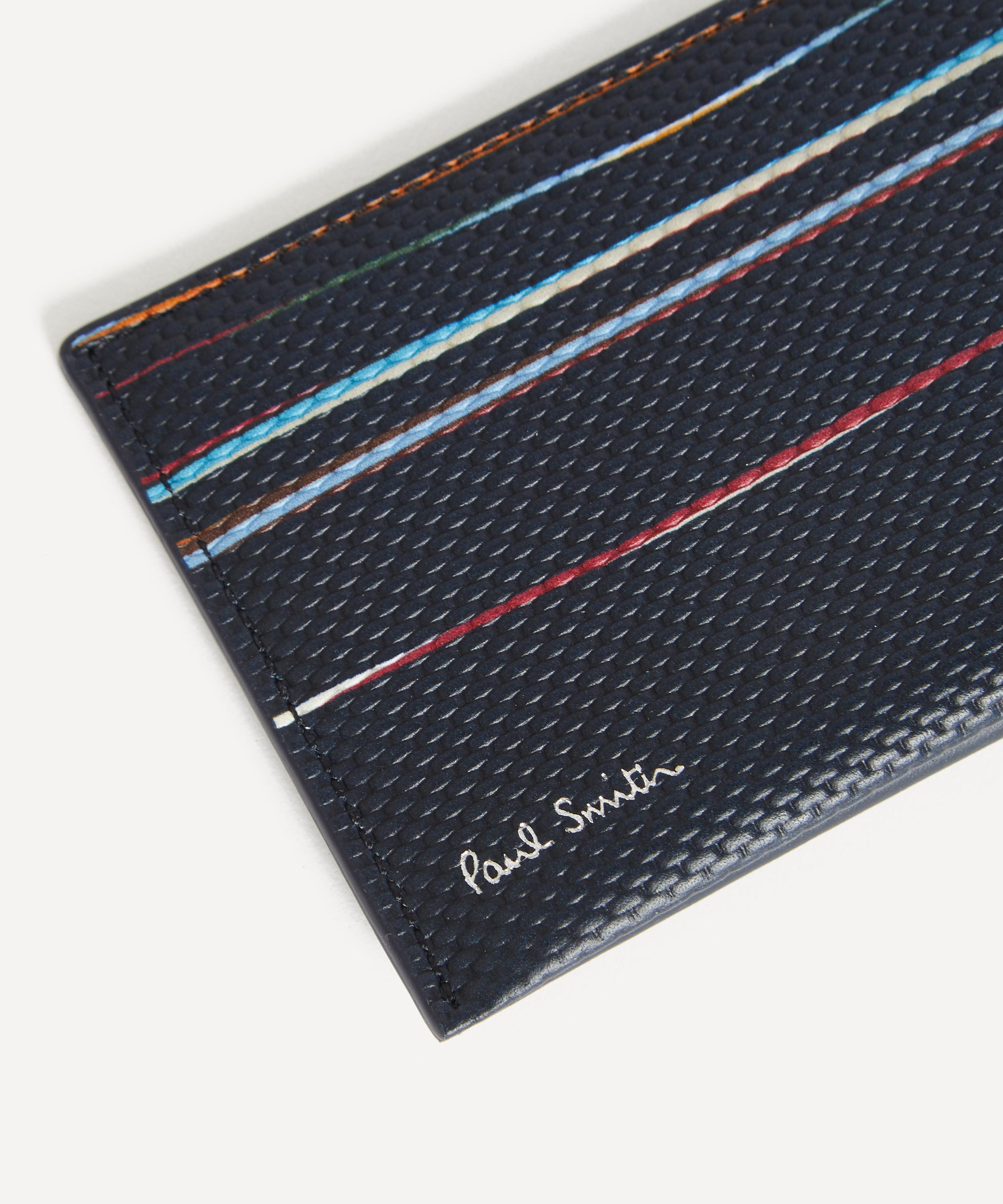 Navy Woven Leather Signature Stripe Double Card Holder - 4
