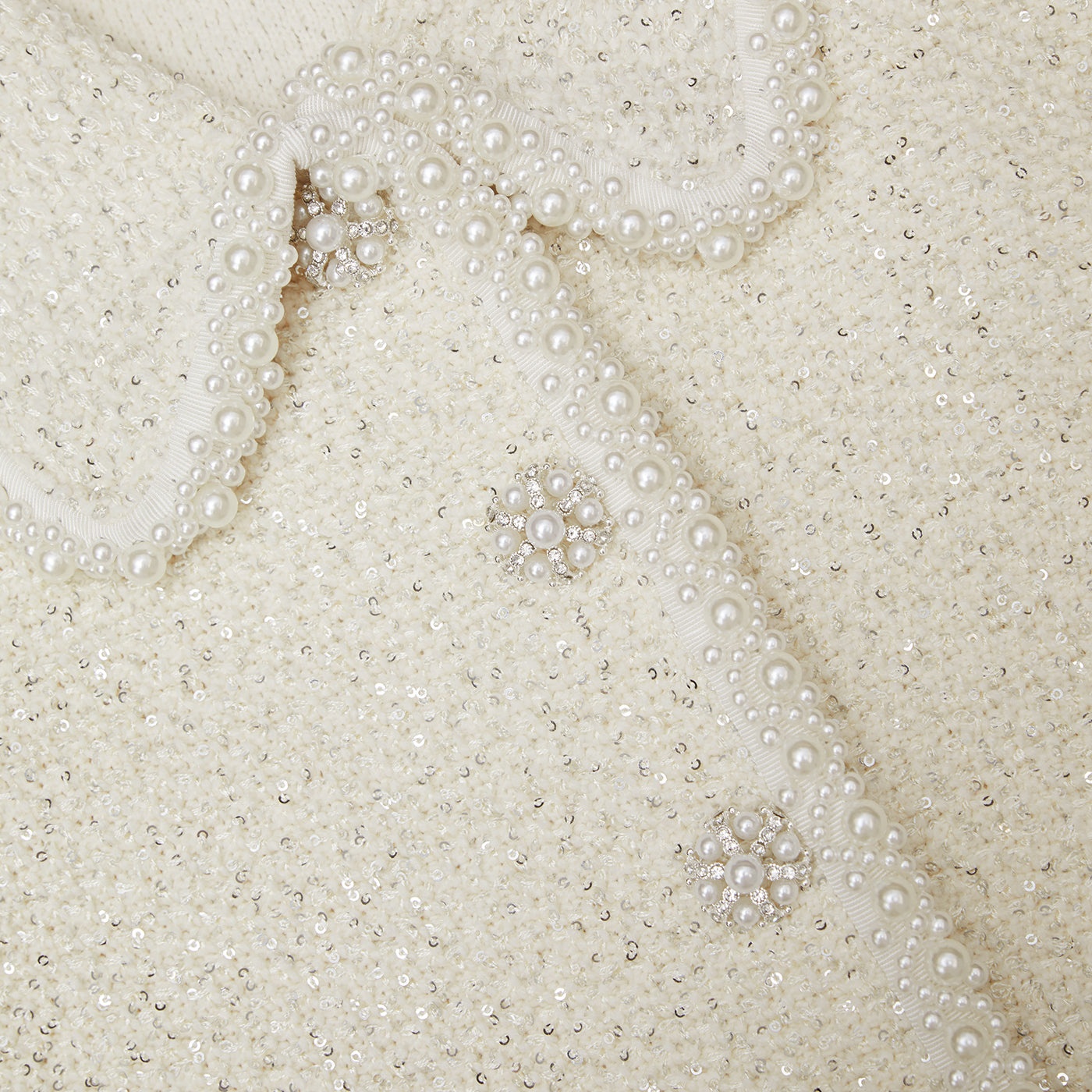Cream Sequin Knit Pearl Cardigan - 6