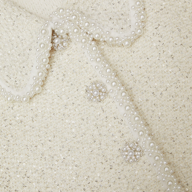 Cream Sequin Knit Pearl Cardigan 6