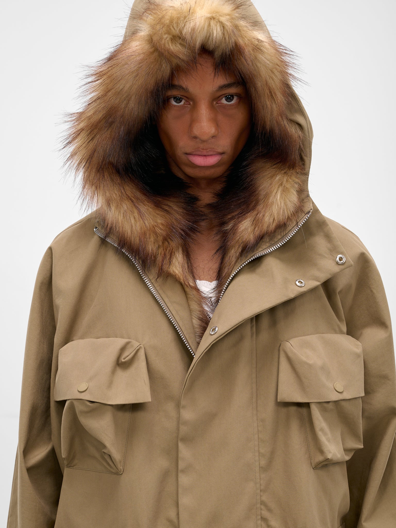 Beige Fur Lined Fishtail Parka - 5