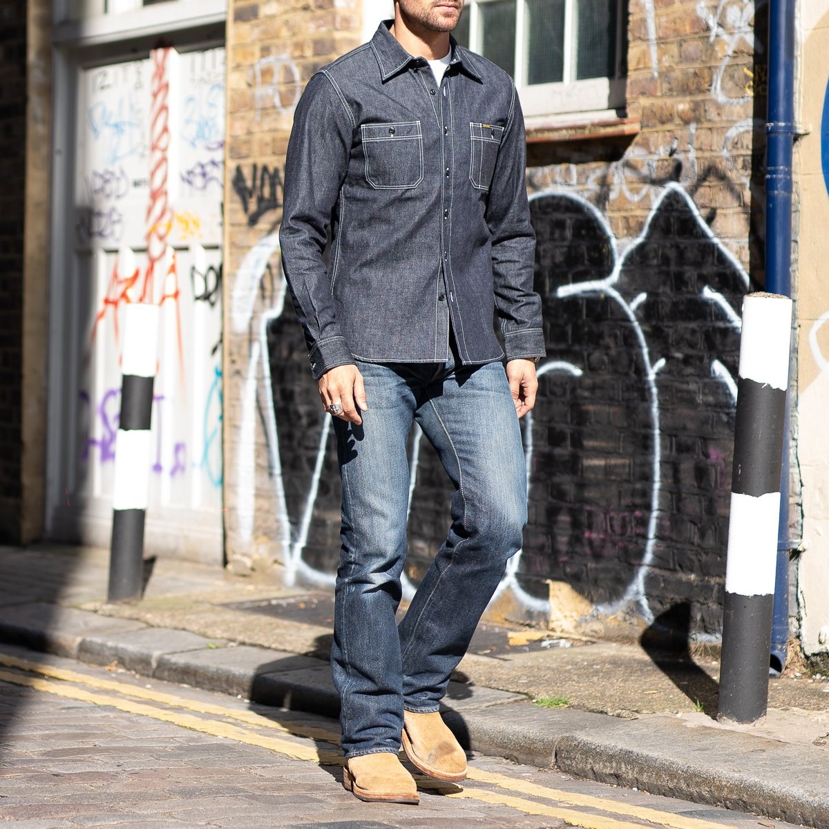 IHSH-322-IND 10oz Selvedge Denim Work Shirt - Indigo - 4