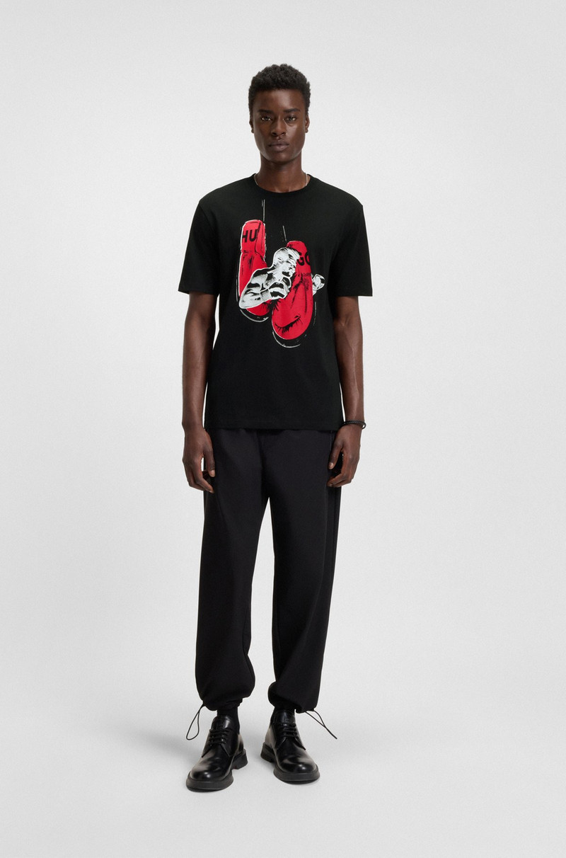 HUGO COTTON-JERSEY T-SHIRT WITH BOXING ARTWORK outlook