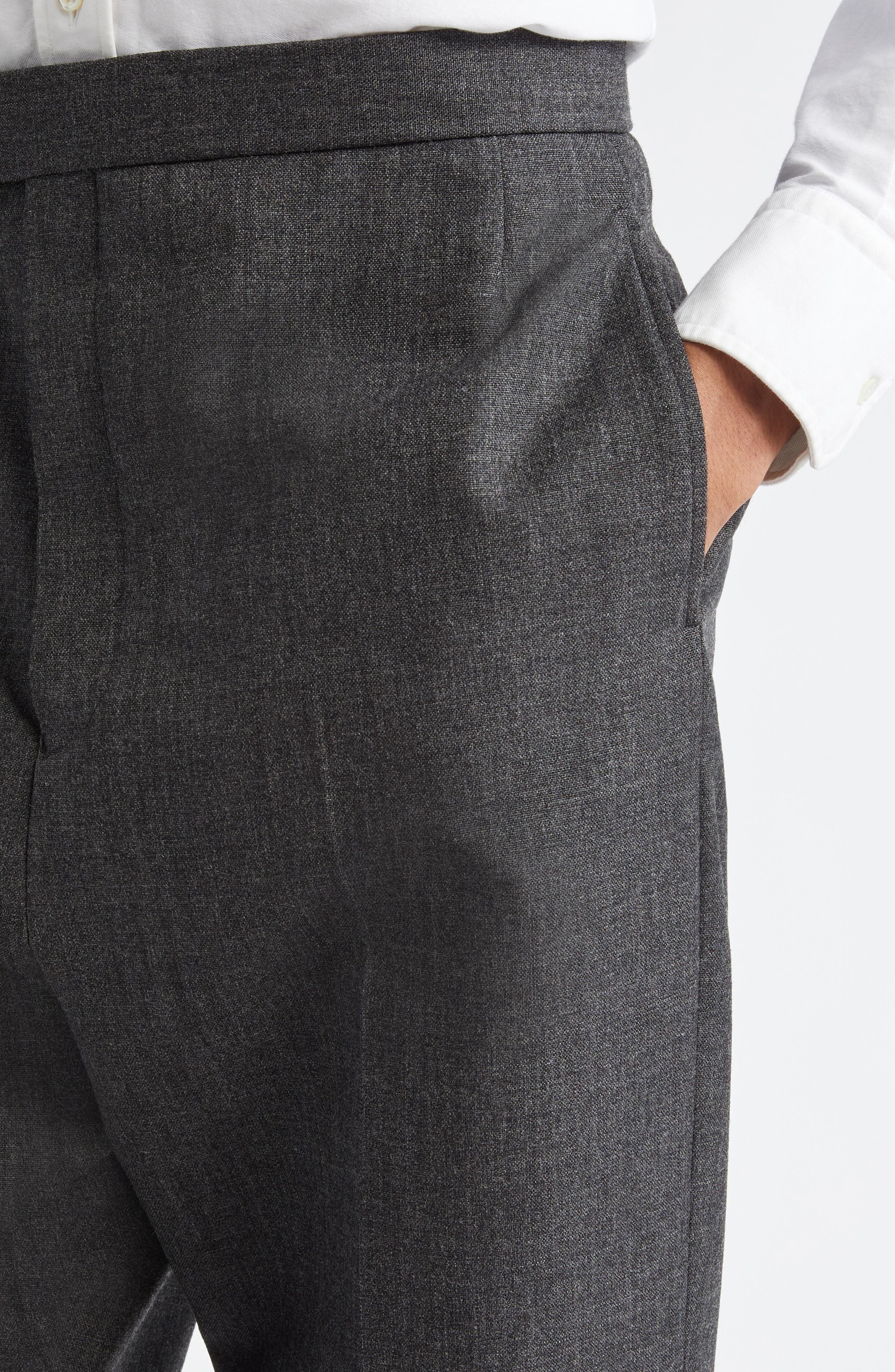 Thom Browne High Waist Back Strap Wool Trousers in Dark Grey at Nordstrom - 5