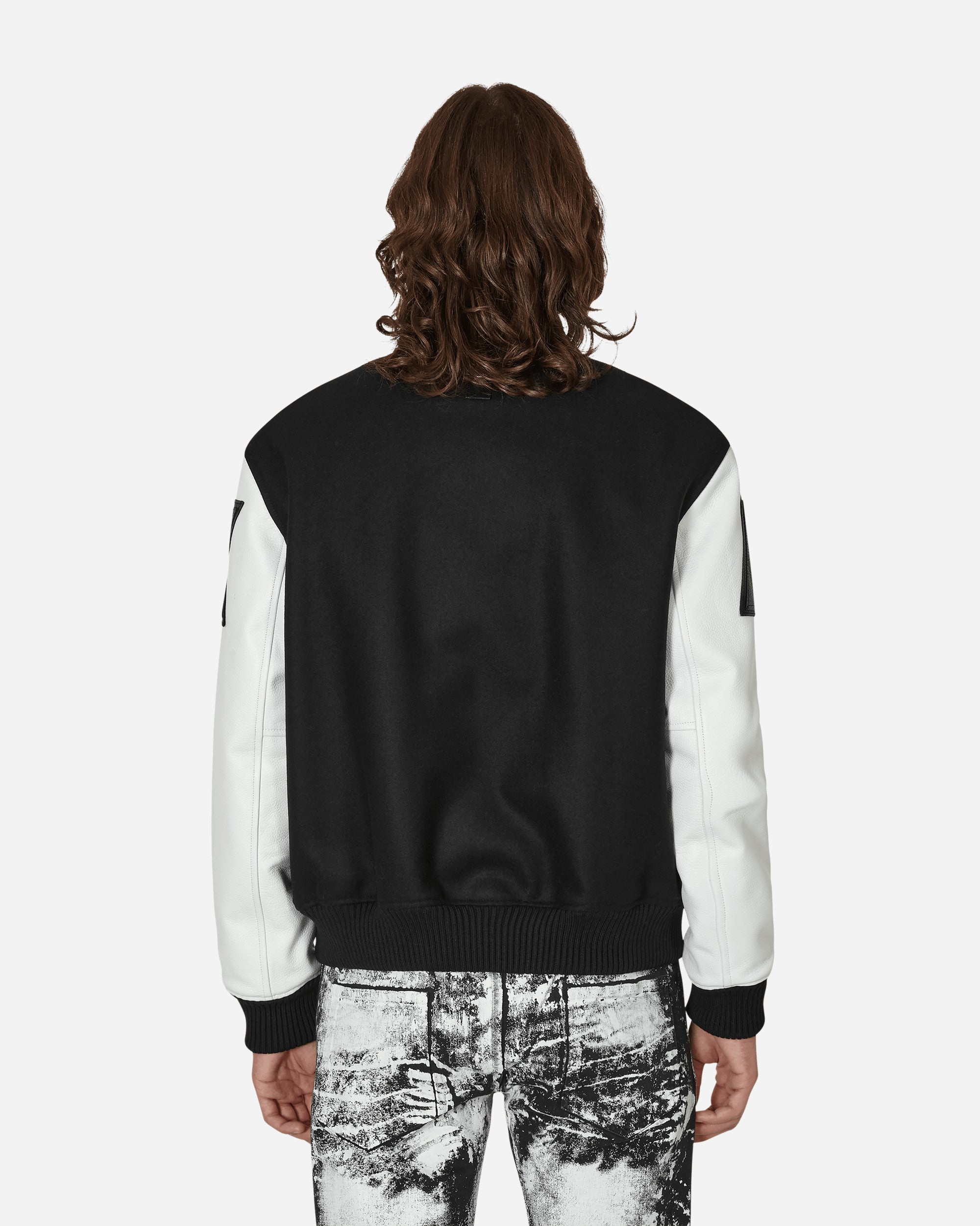 Leather Patch Logo Varsity Jacket Black - 3