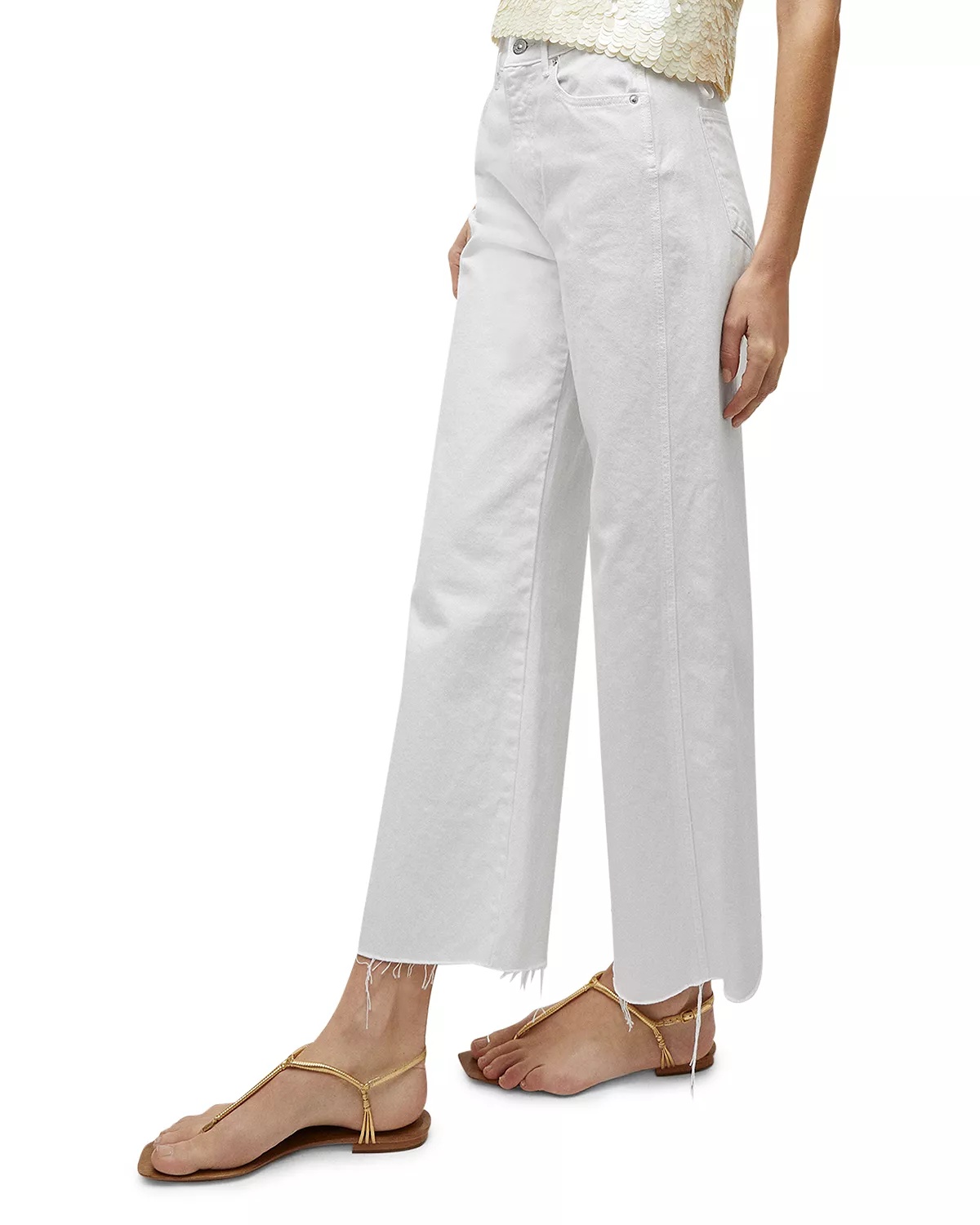 Taylor High Rise Cropped Wide Leg Jeans in White - 4