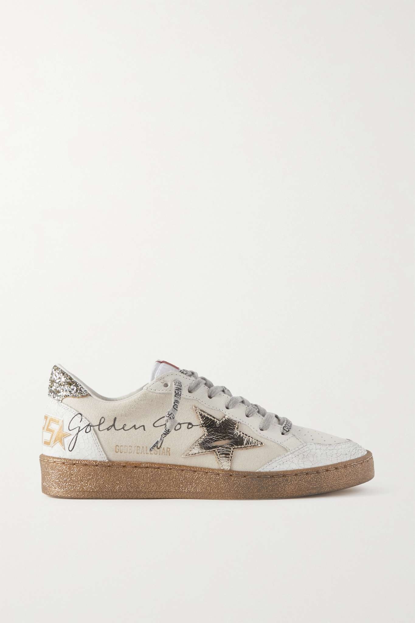 Ball Star distressed metallic leather and canvas sneakers - 1