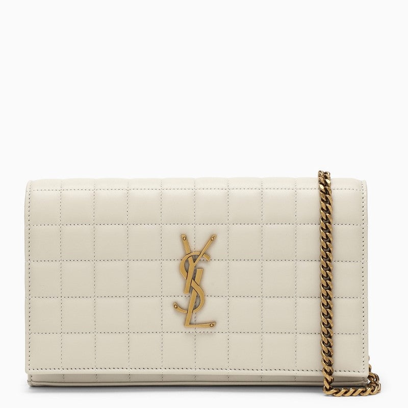 SAINT LAURENT Saint Laurent Cream Cassandre Matelassé Chain Wallet ...