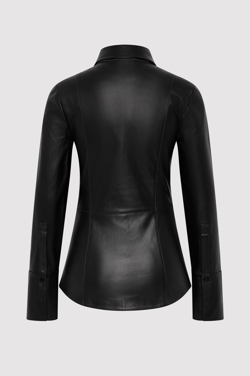 ST. AGNI Leather Panelled Shirt - Black outlook