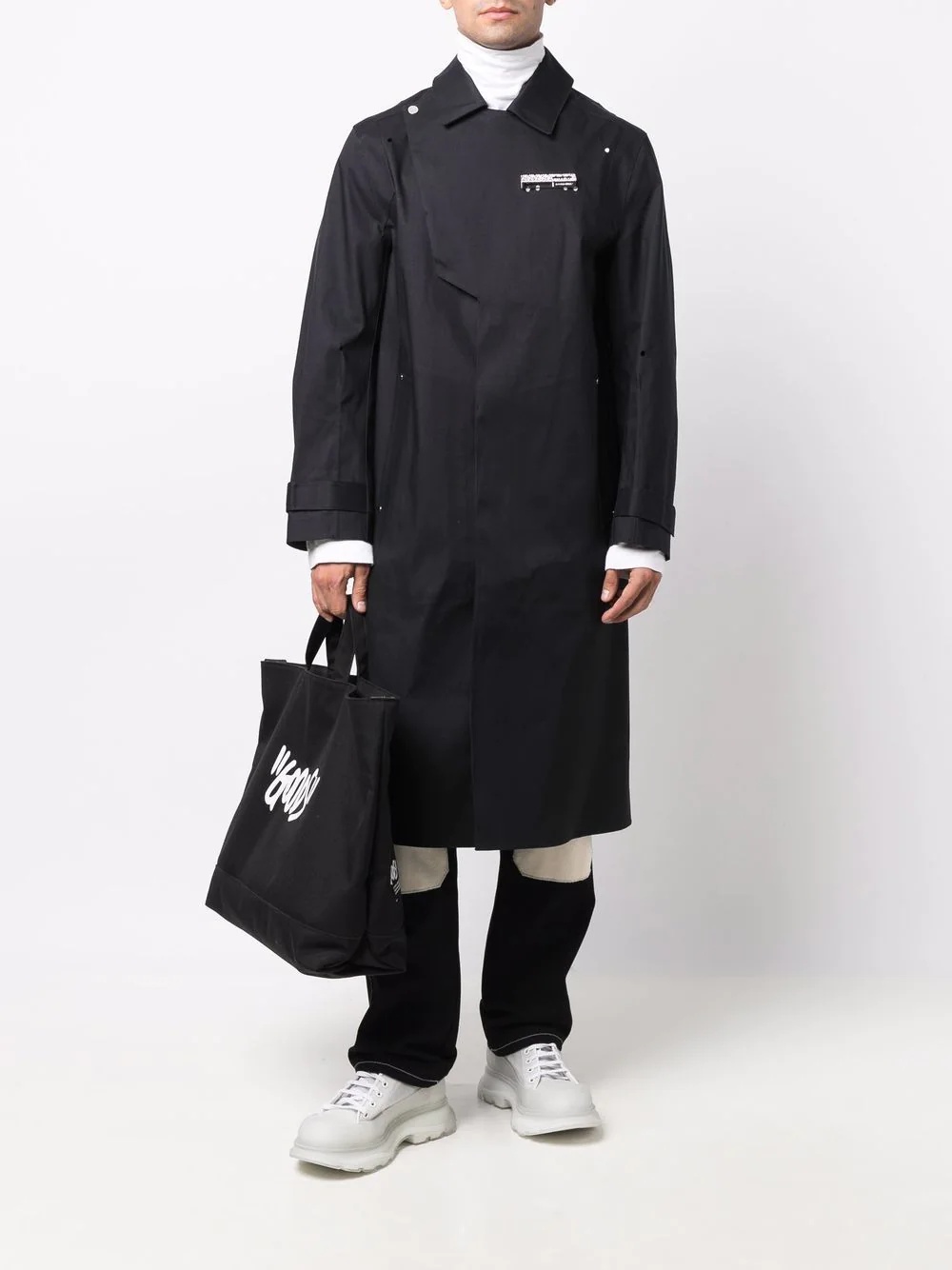 logo-badge longline trench coat - 2