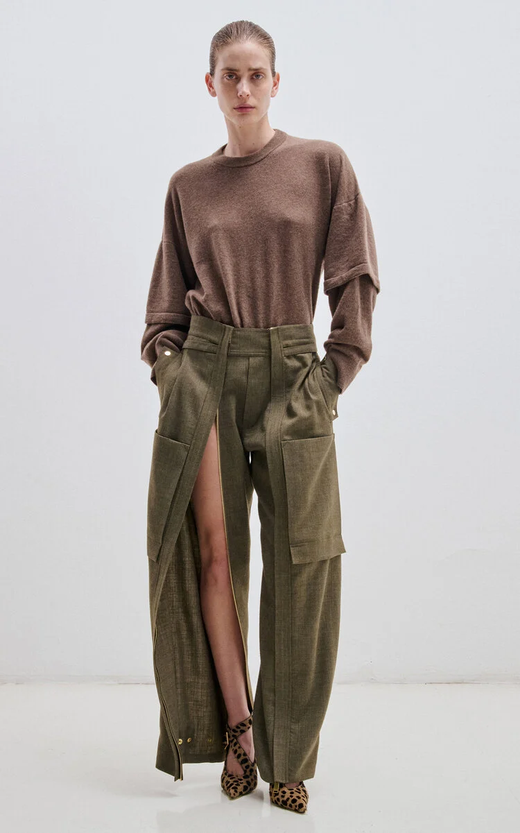 Adriana Wool-Linen Cargo Pants green - 1