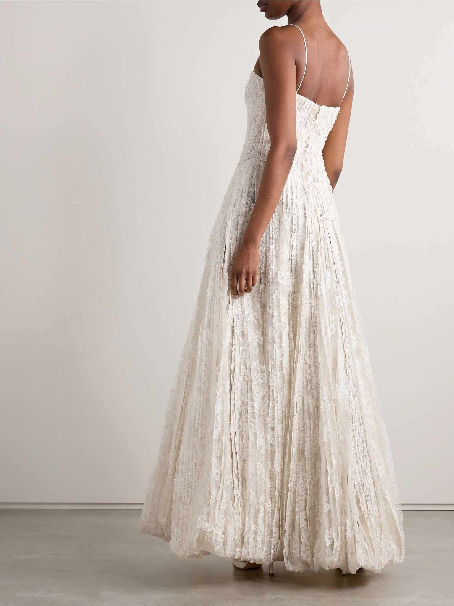 Marlow pintucked cotton-blend corded lace gown Off-white - 3