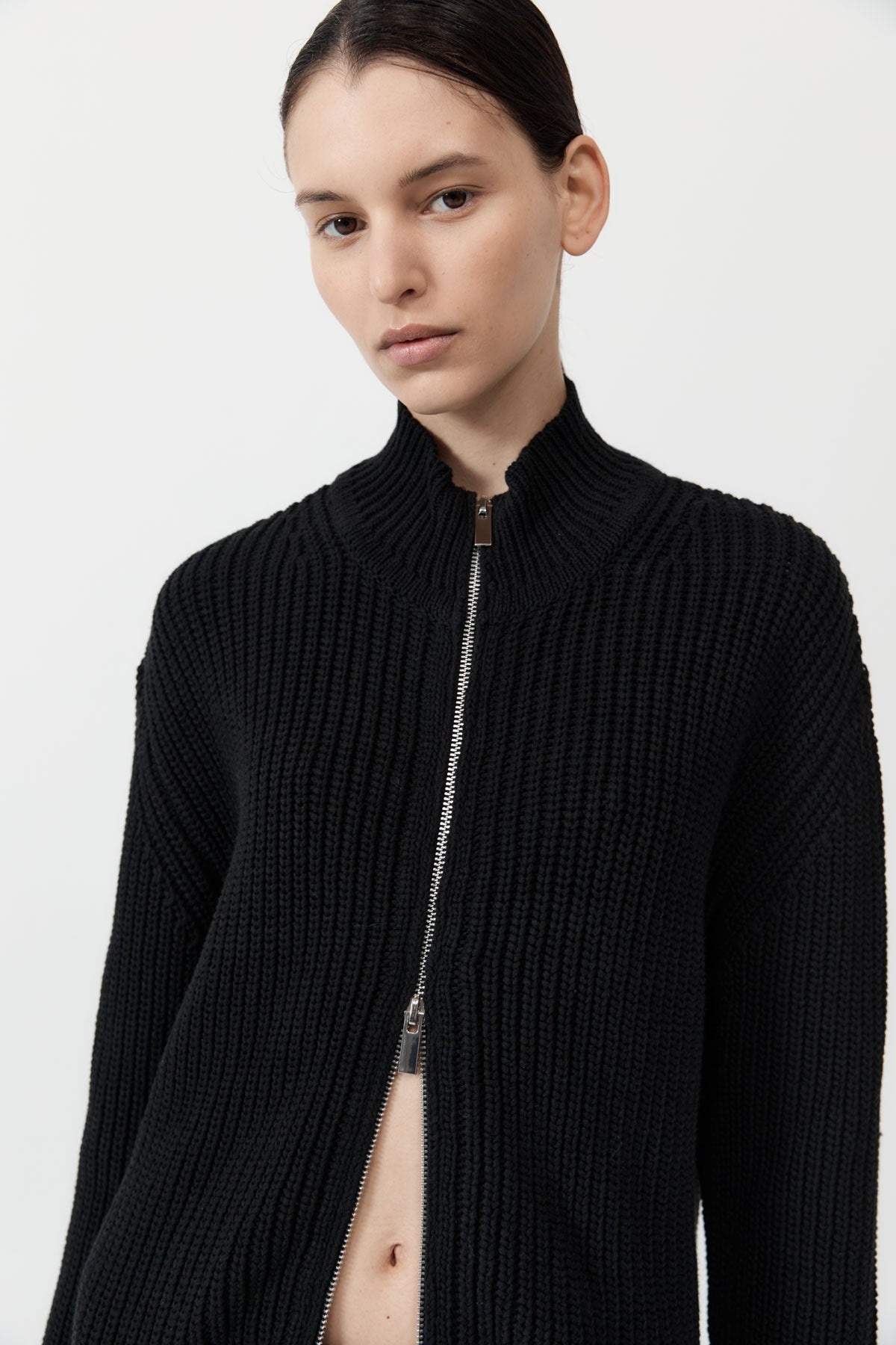 Zip Detail Cardigan - Black - 4