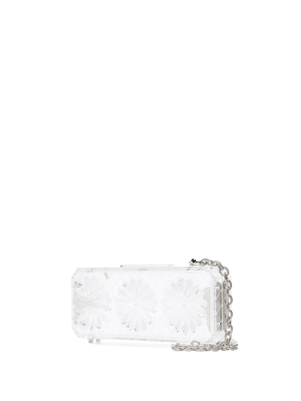 clear flower engraved chain strap acrylic clutch bag - 4