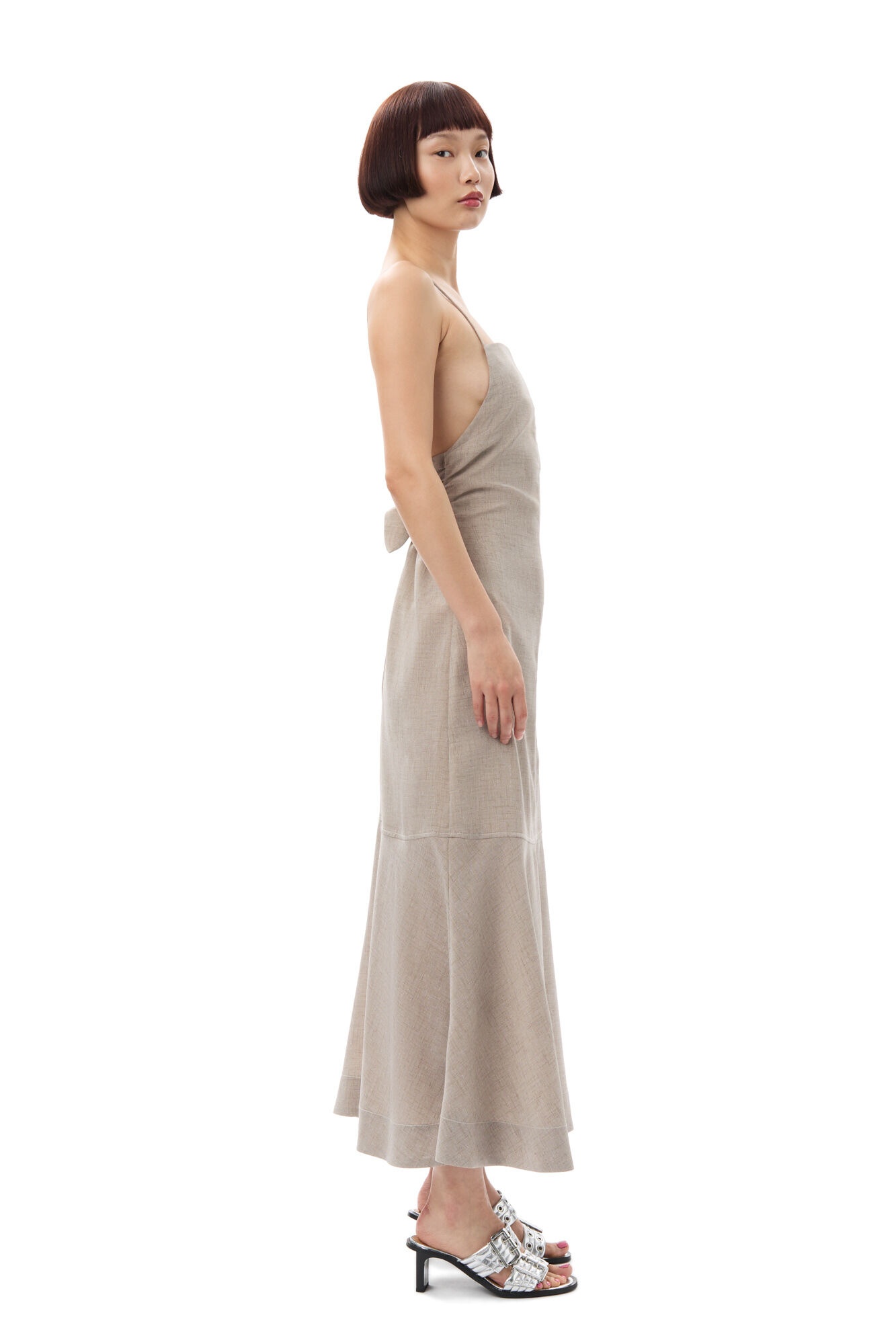 GREY LIGHT MELANGE SUITING LONG DRESS - 5