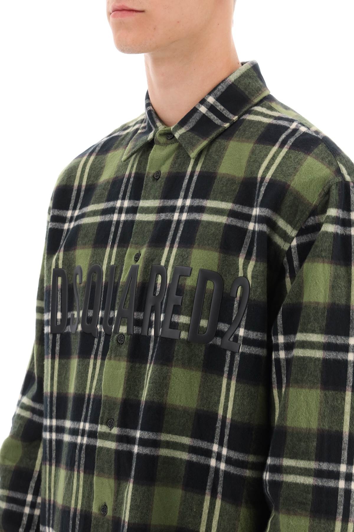 CHECK FLANNEL SHIRT WITH RUBBERIZED LOGO - 5