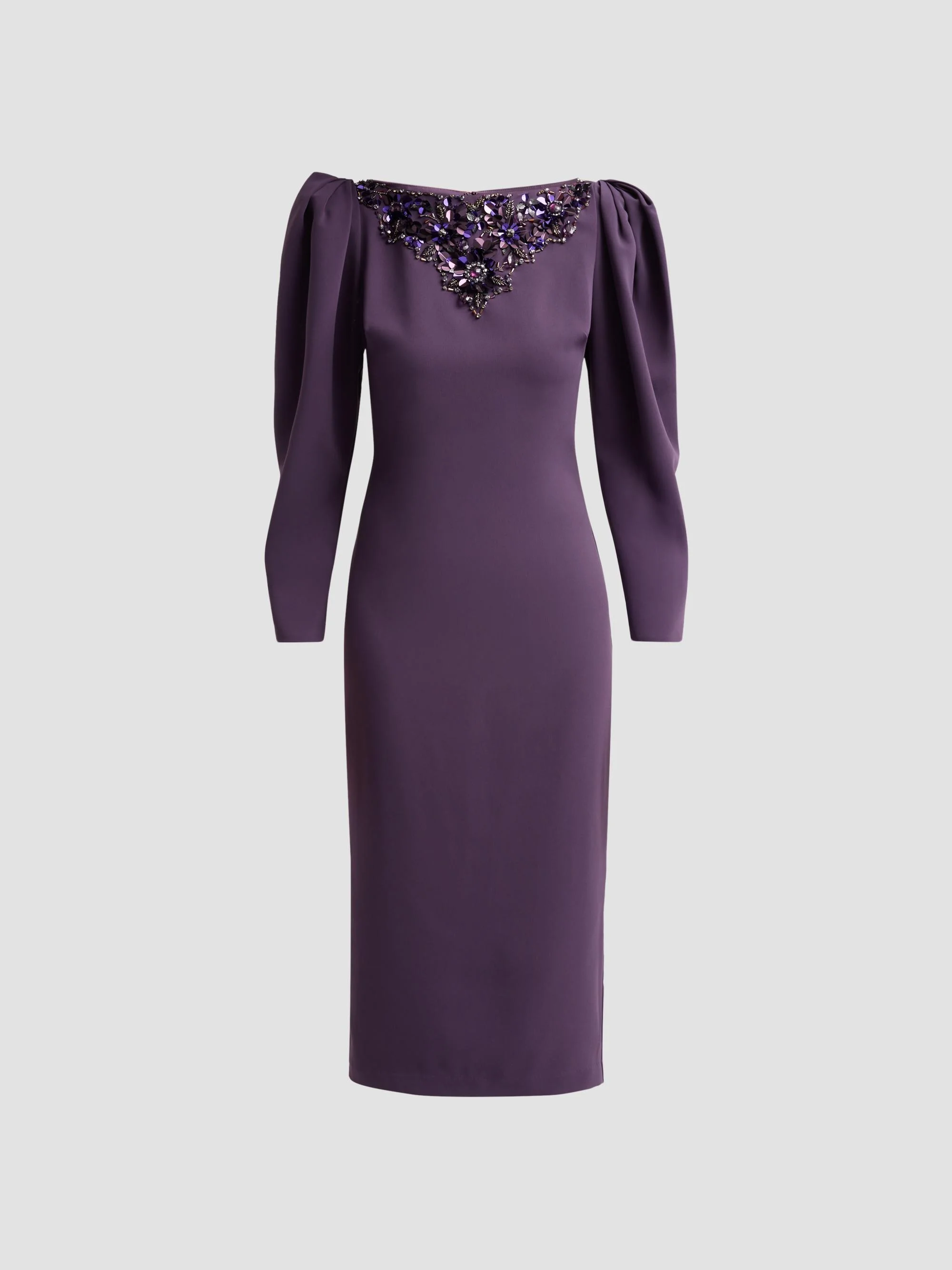 Women's Beaded-Yoke Midi Sheath Dress - Plum - 1