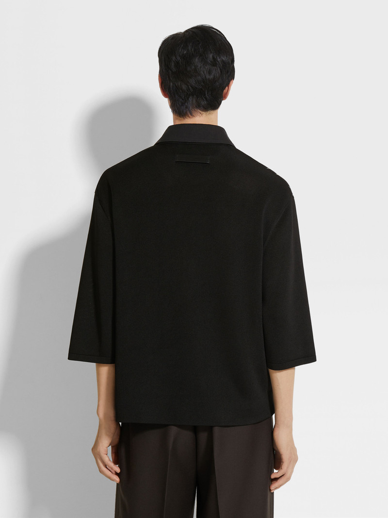 DARK BROWN LIGHT BEIGE AND GREEN SILK POLO SHIRT 4