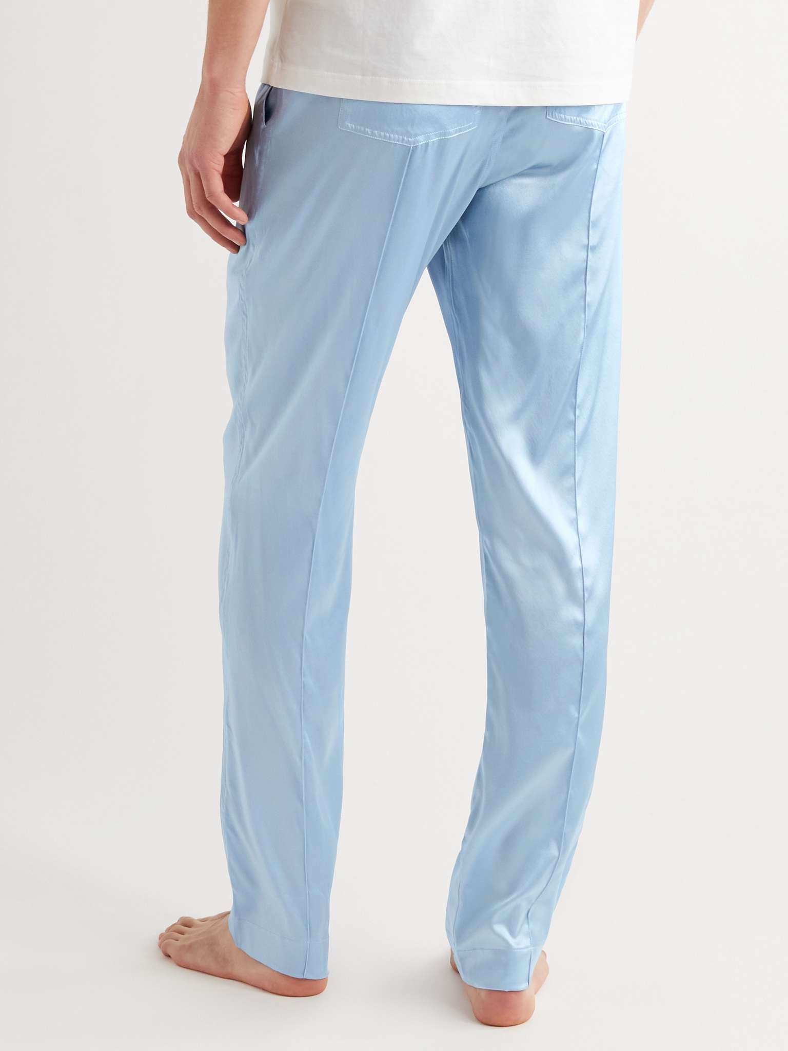 Velvet-Trimmed Stretch-Silk Satin Pyjama Trousers - 3