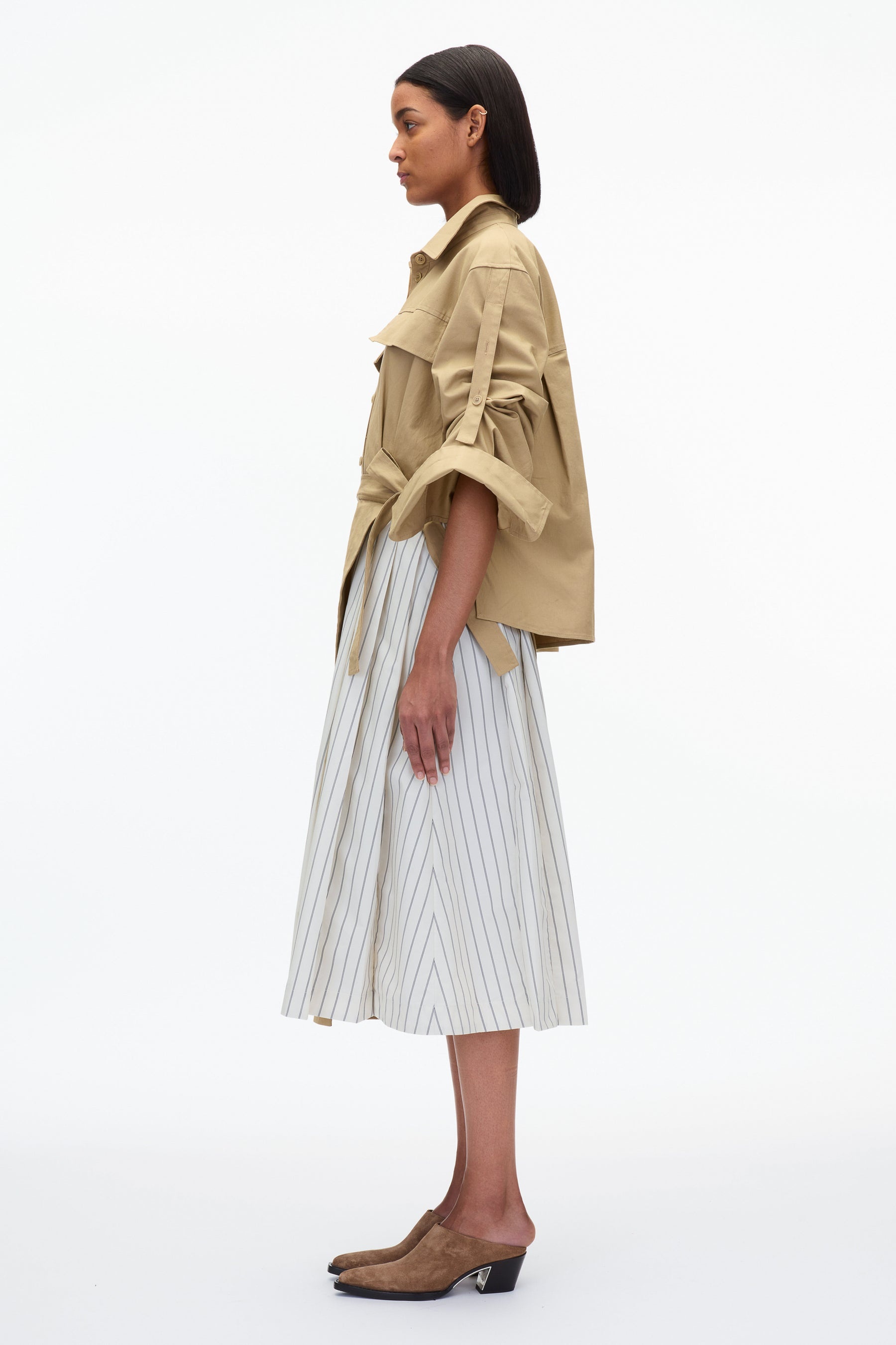 Utility Shirt Dress with Pleated Wrap Skirt - 3
