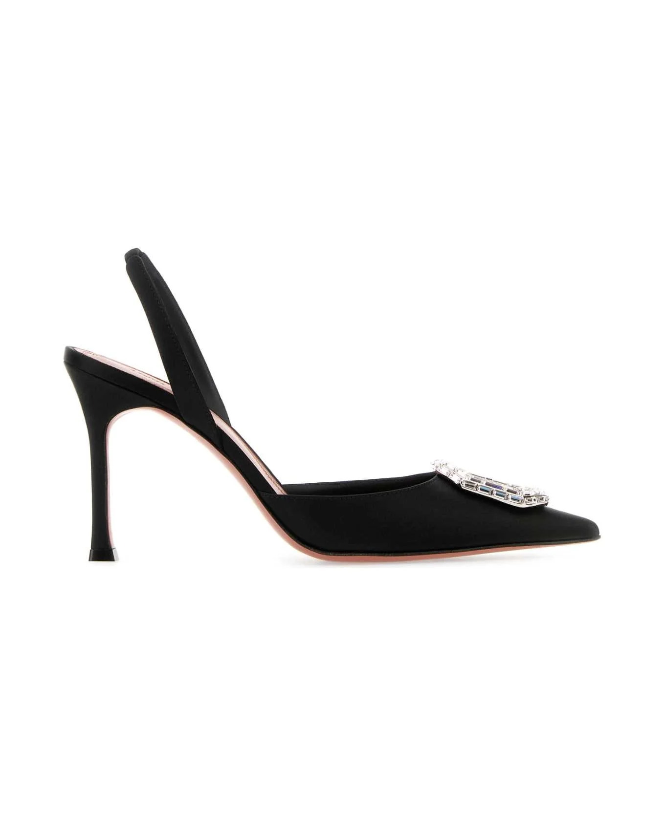 Black Satin Camelia Pumps - 1