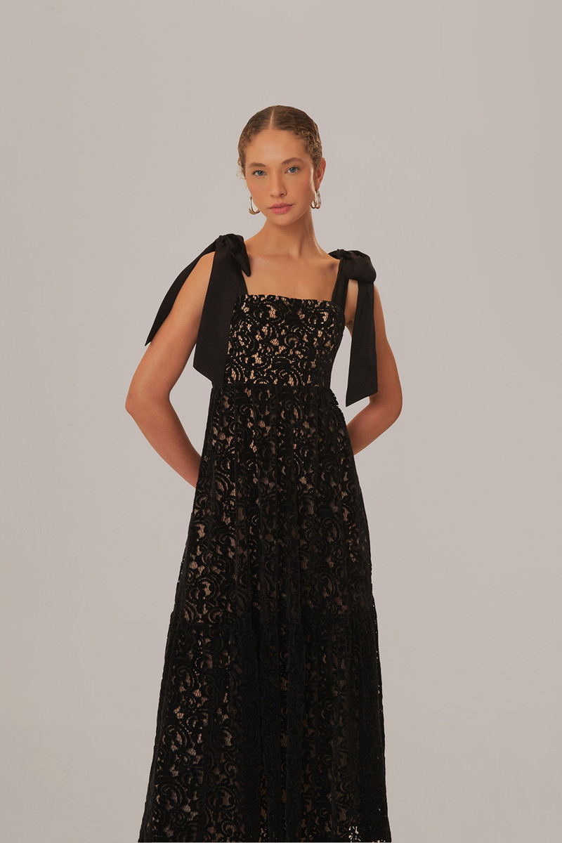 Black Velvet Lace Sleeveless Maxi Dress 1