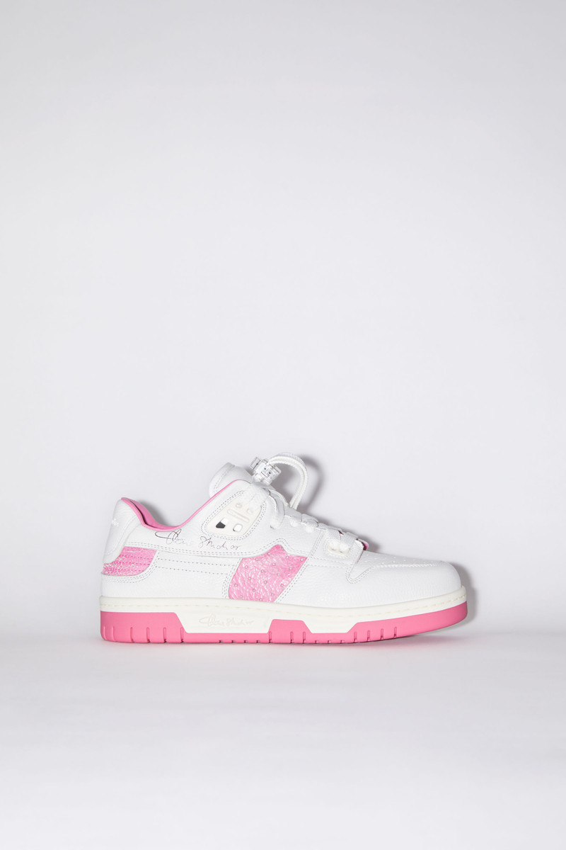Low top basket leather sneakers - White/pink 1