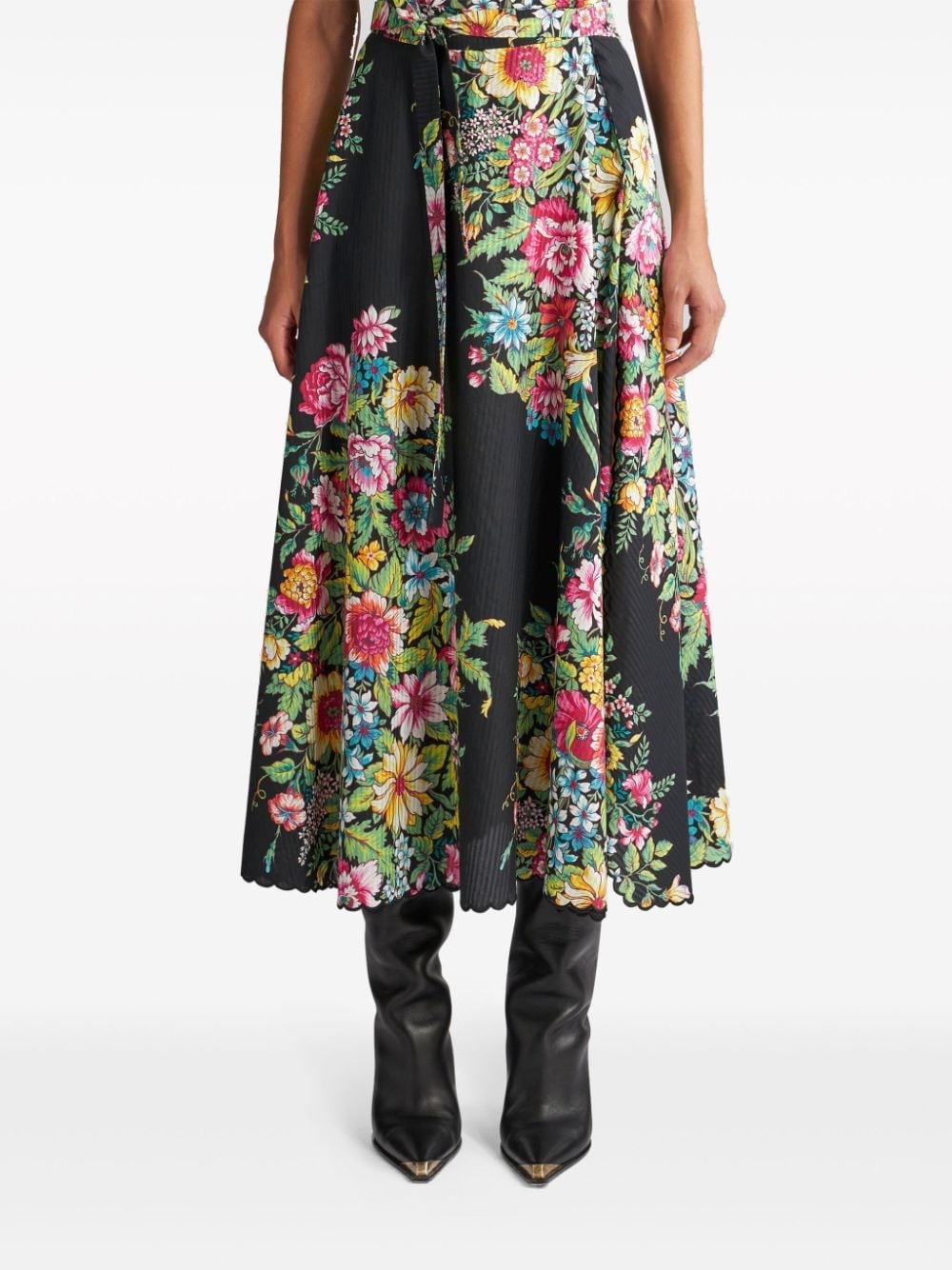 floral-print cotton-blend midi skirt - 3