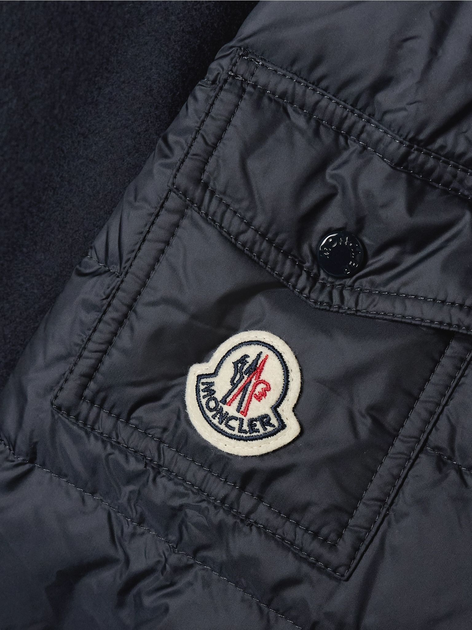 Wool-blend felt and quilted shell down jacket Navy - 4