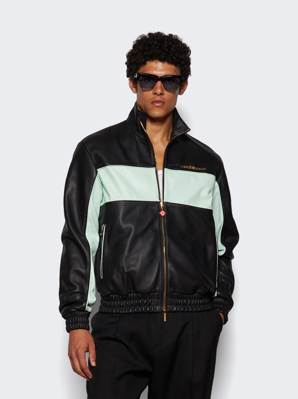 Monogram Leather Track Jacket Black And Mint - 2