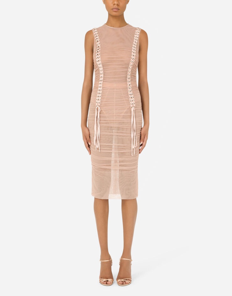 Tulle midi dress with draping and lacing - 2