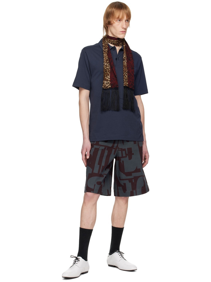 Dries Van Noten Gray & Purple Printed Denim Shorts outlook
