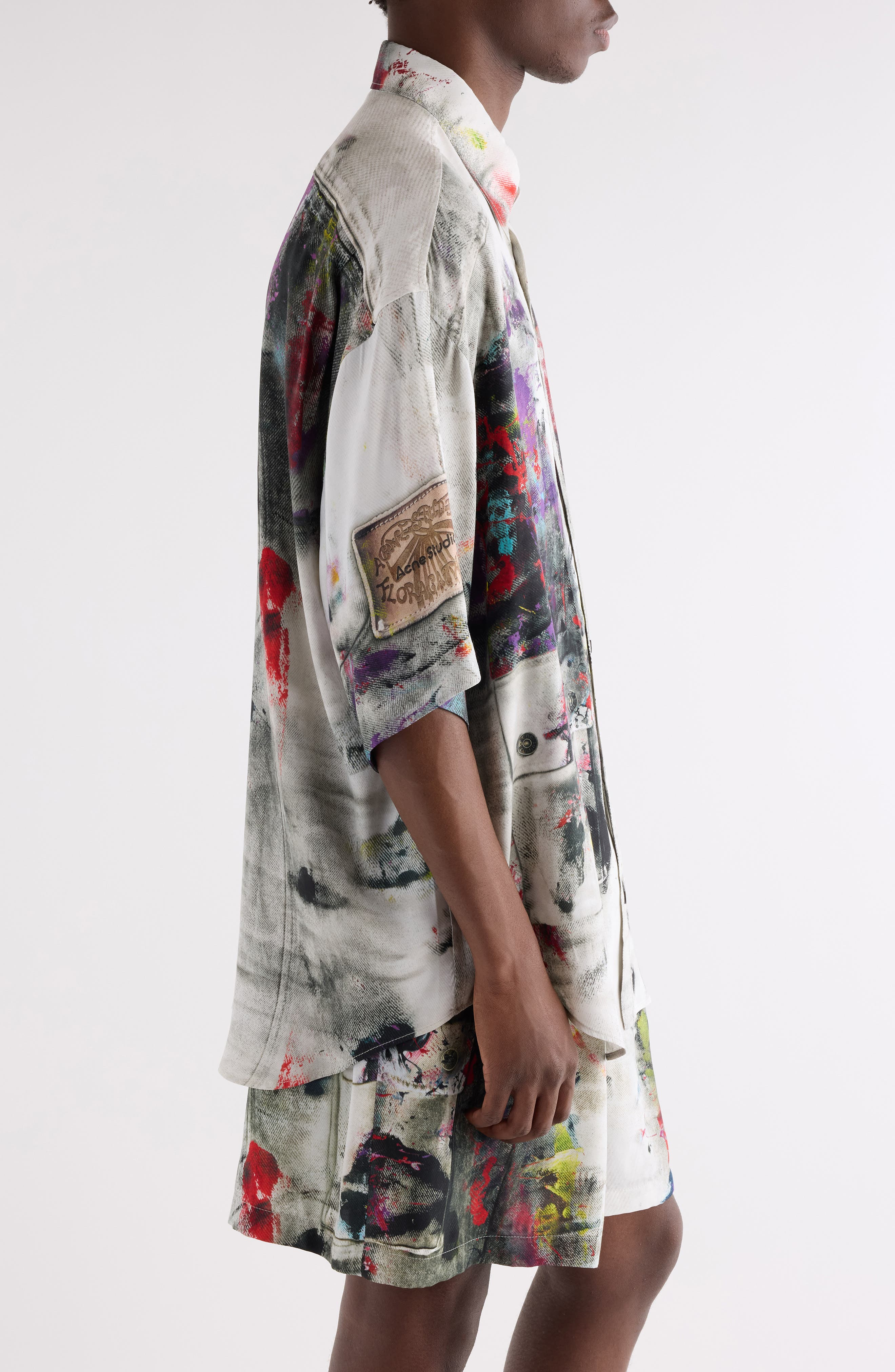 Acne Studios Setar Paint Print Button-Up Shirt in White Multicolor at Nordstrom - 4