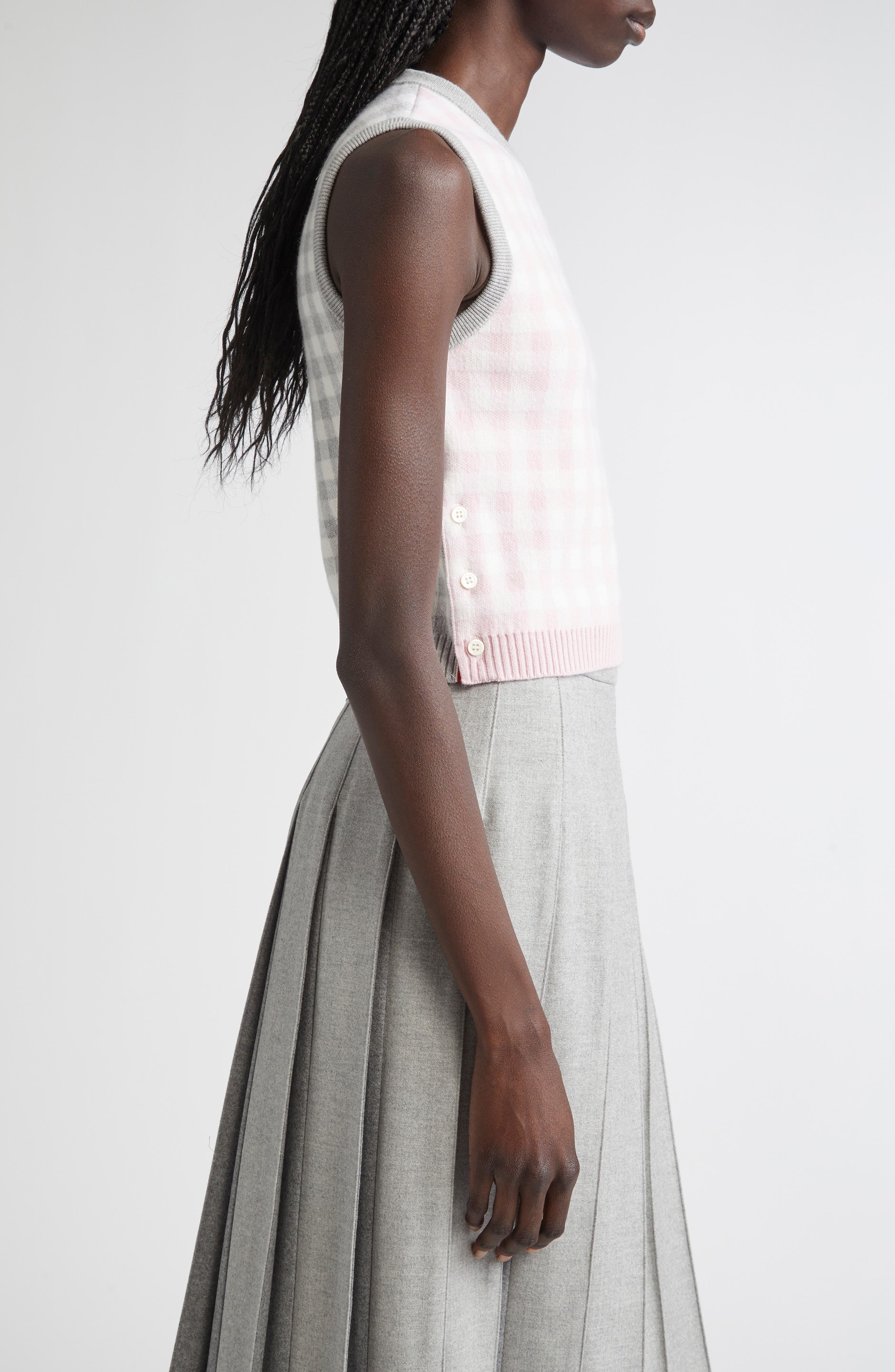 Thom Browne Fun-Mix Gingham Check Bird's Eye Cashmere Sweater Vest in Seasonal Combo at Nordstrom - 4