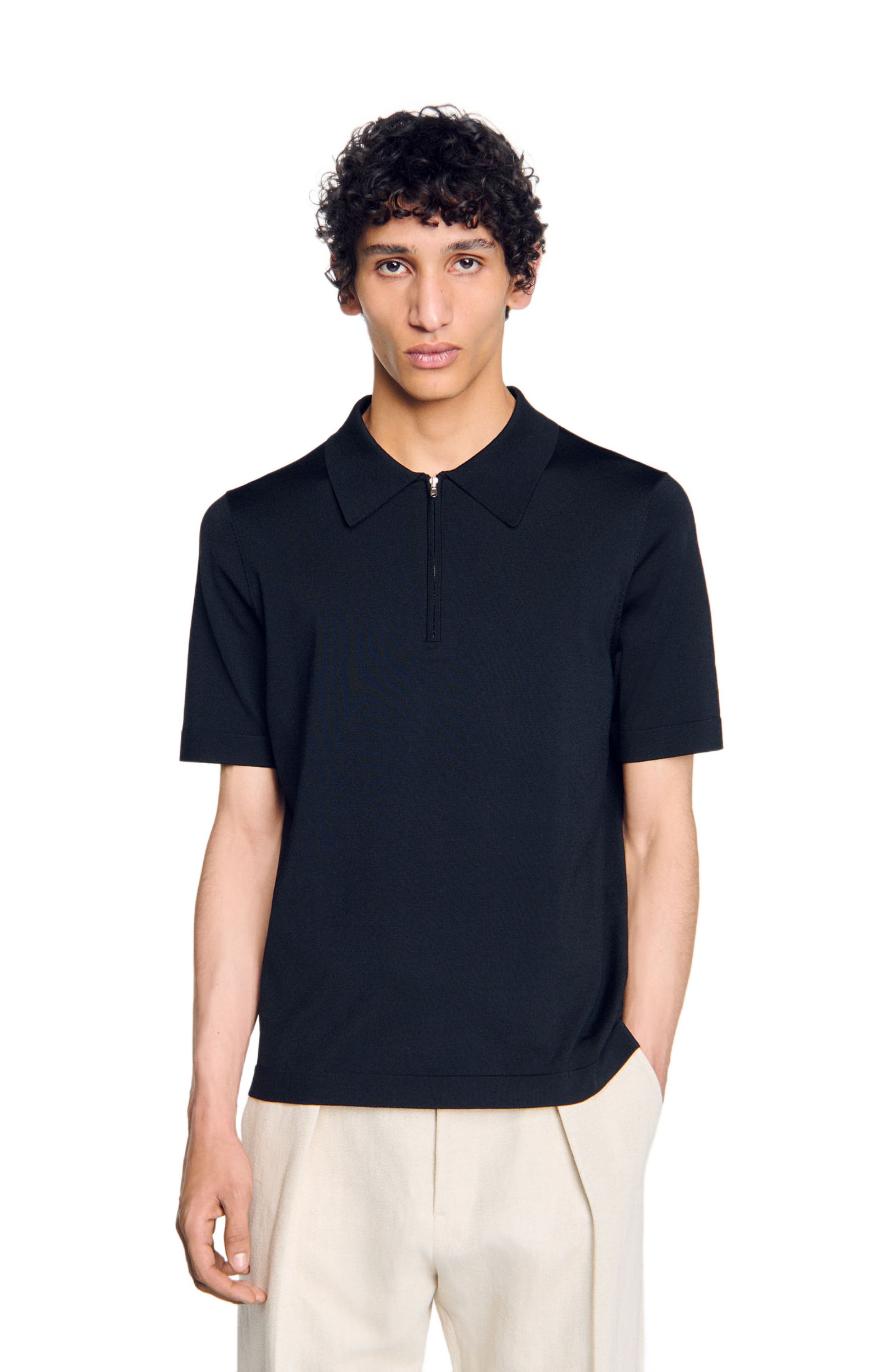 SANDRO Knitted polo shirt with zip collar in Fonte at Nordstrom - 1