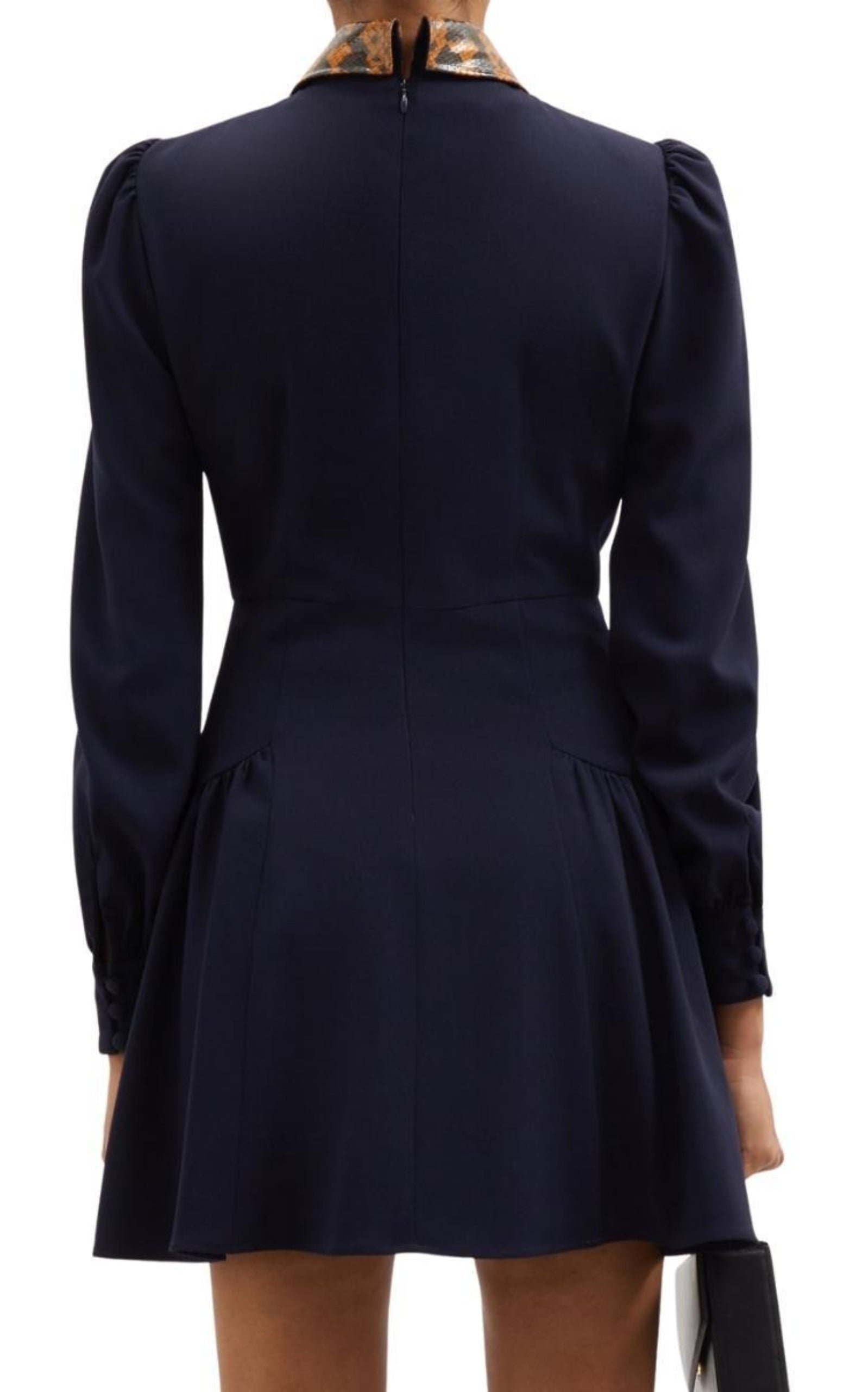 Wool Crepe Mini Dress With Python Print Collar - 3