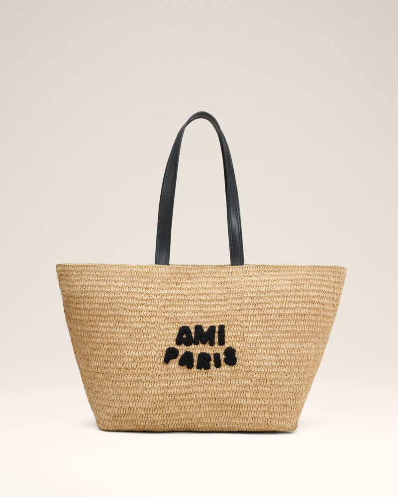 BEIGE LEATHER RAFIA AMI PARIS TOTE BAG - 1