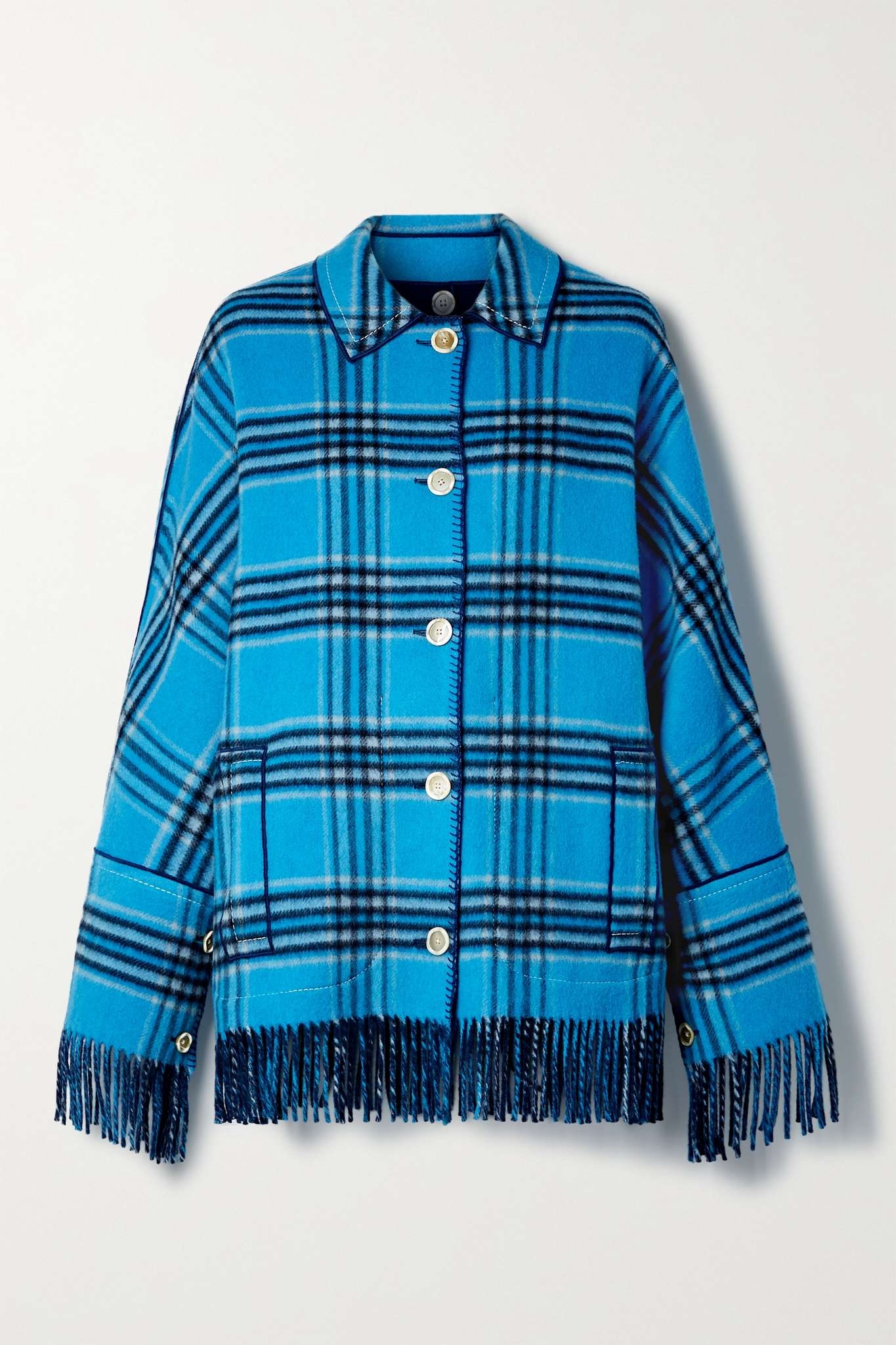 Reversible fringed checked wool-blend jacket - 1