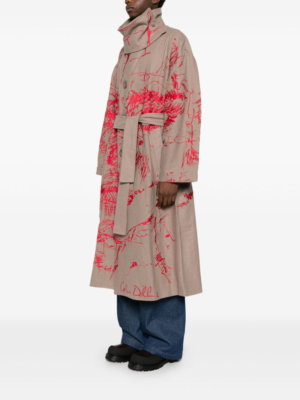 belted printed coat - 3