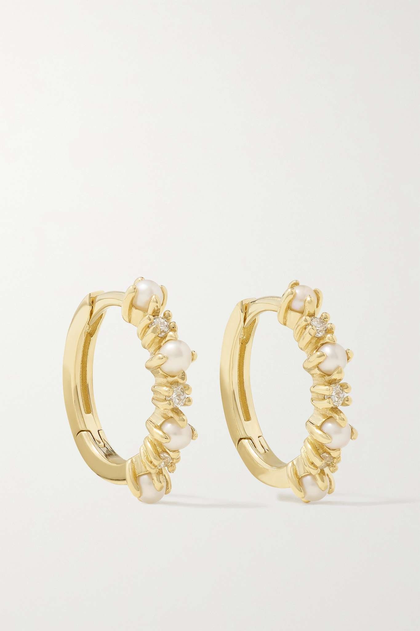 The Little Things 18-karat gold, diamond and pearl hoop earrings - 1