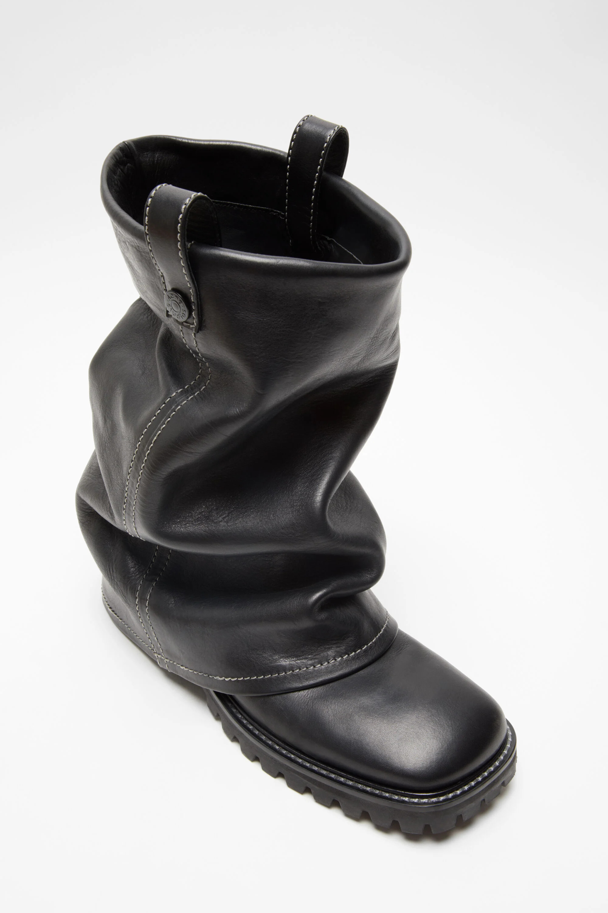 Folded leather boot - Black - 3