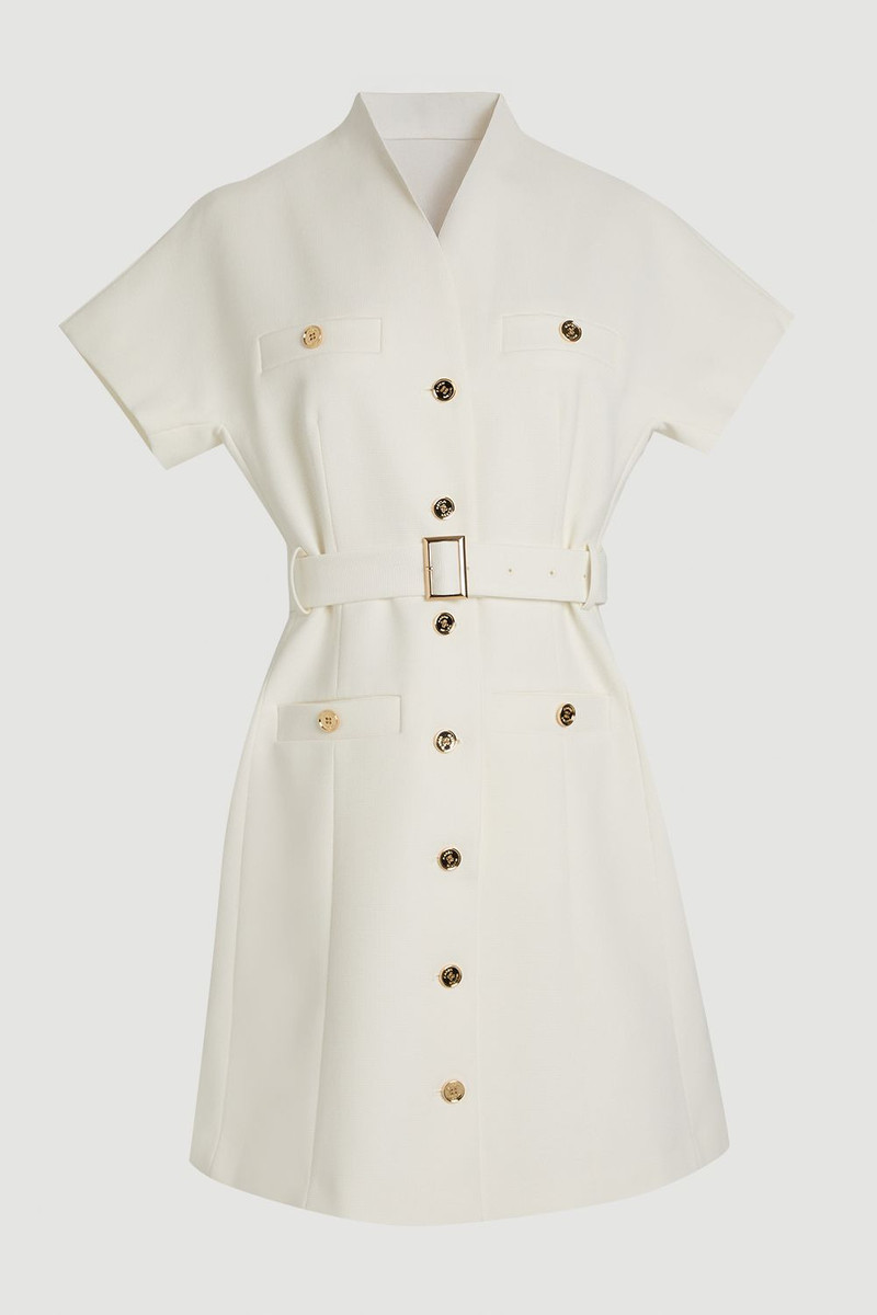 KAREN MILLEN Textured Compact Stretch High Neck Belted Mini Dress outlook