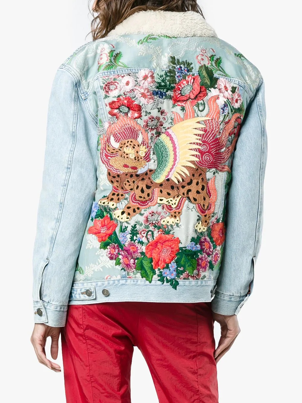 embroidered shearling denim jacket - 4