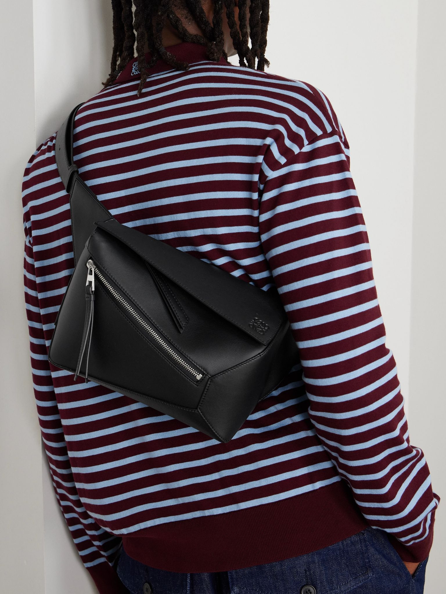 Puzzle Edge Small Leather Belt Bag Black - 2