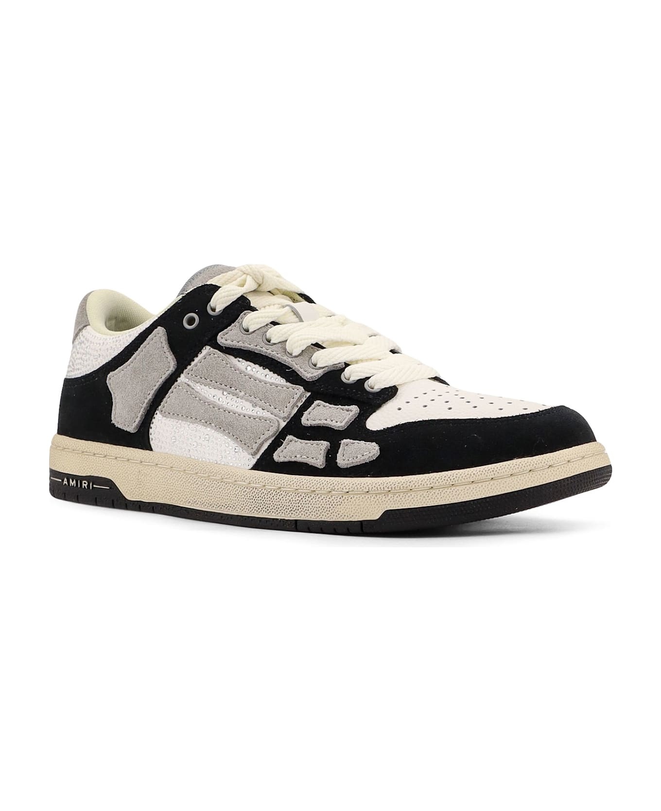 Crystal Skel Top Low Leather And Suede Sneakers With Rhinestones Detail - 2