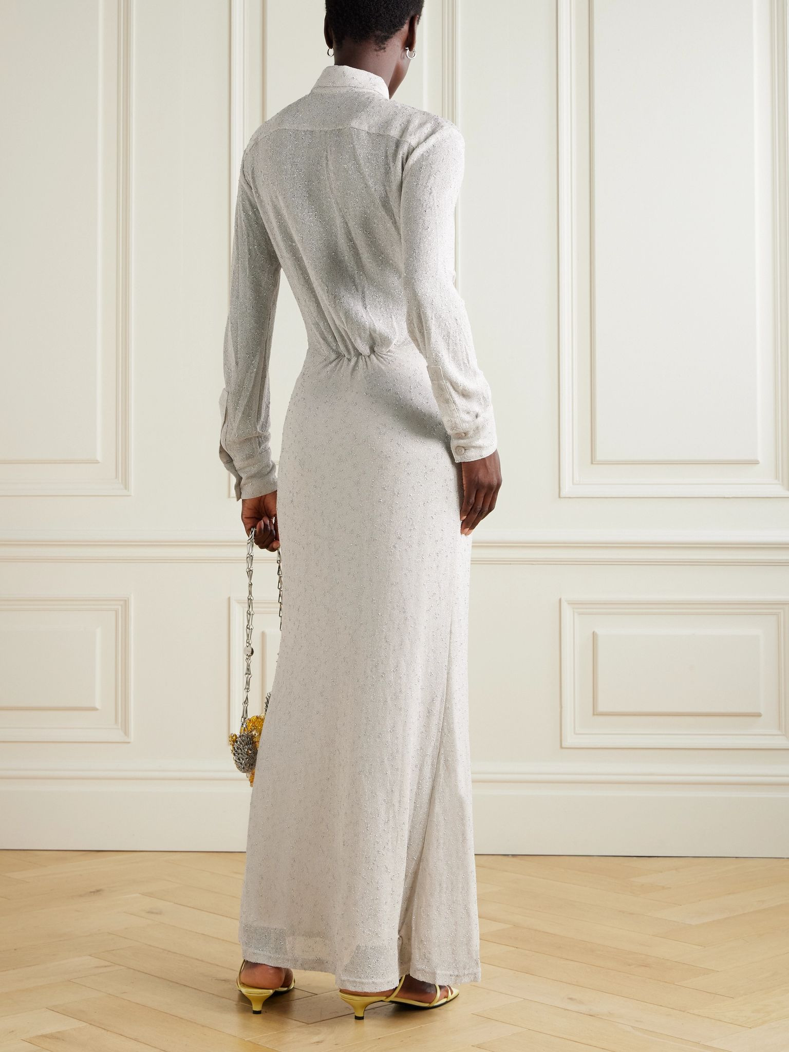 Embellished cutout metallic mesh maxi dress Silver - 3