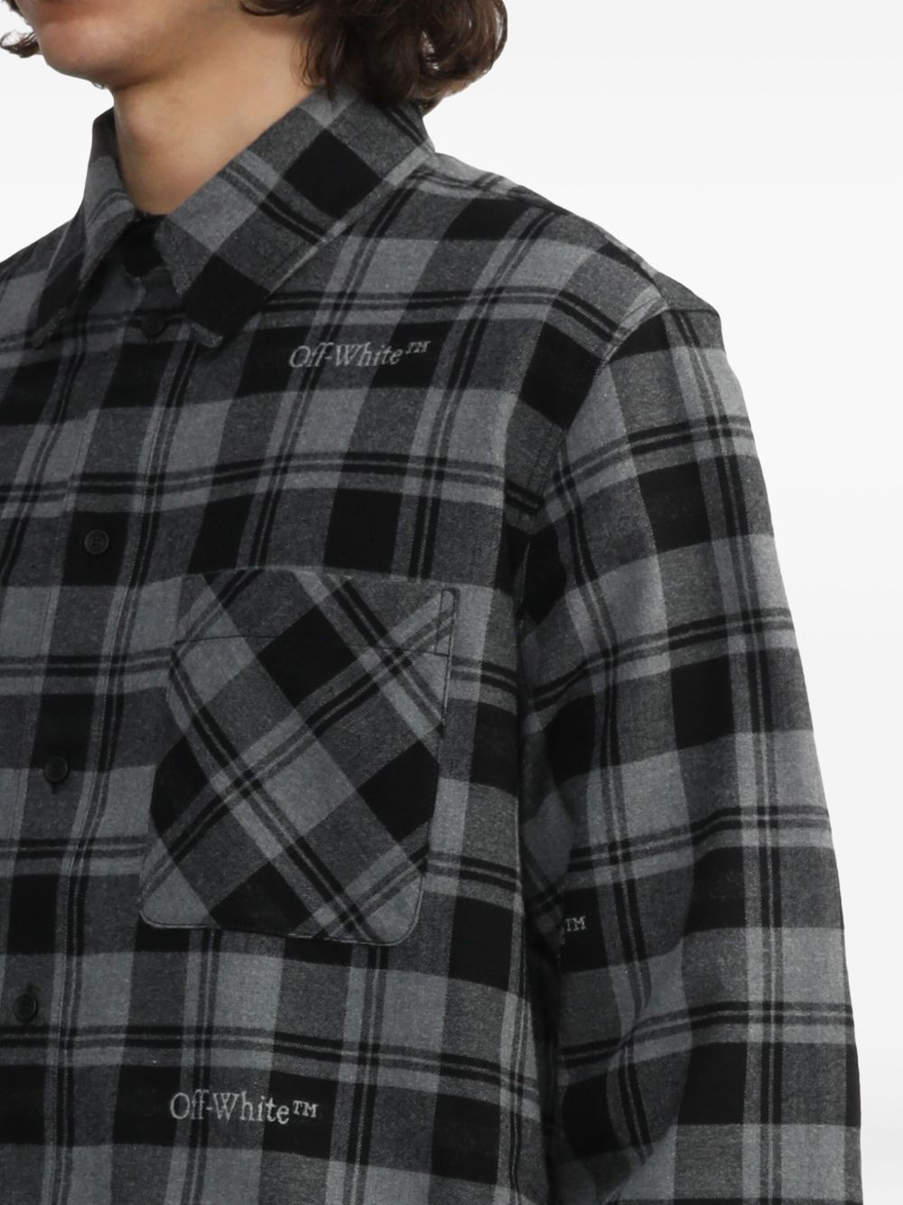 logo-embroidered checked cotton shirt - 5