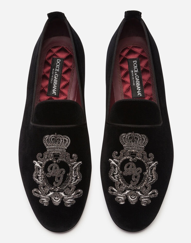 Velvet slippers with coat of arms embroidery - 4