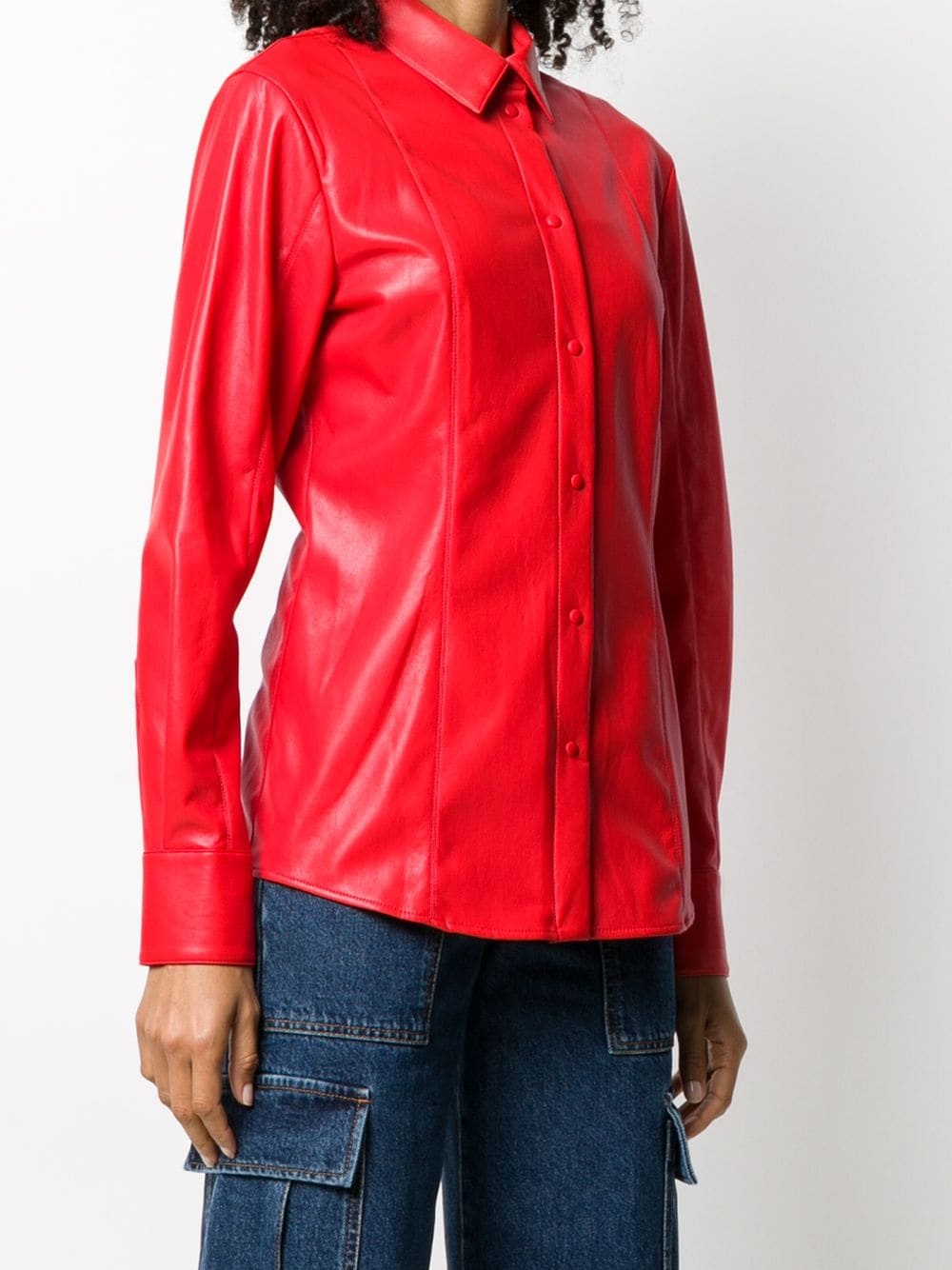 panelled faux-leather shirt - 3