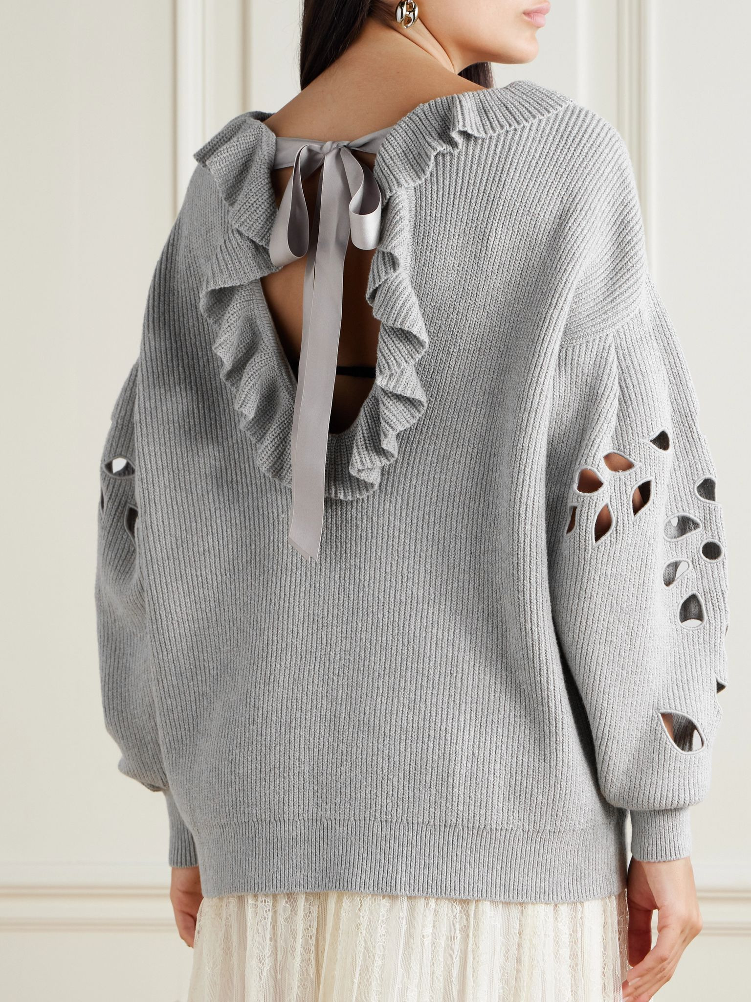 Francia oversized cutout ribbed cotton-blend sweater Gray - 3