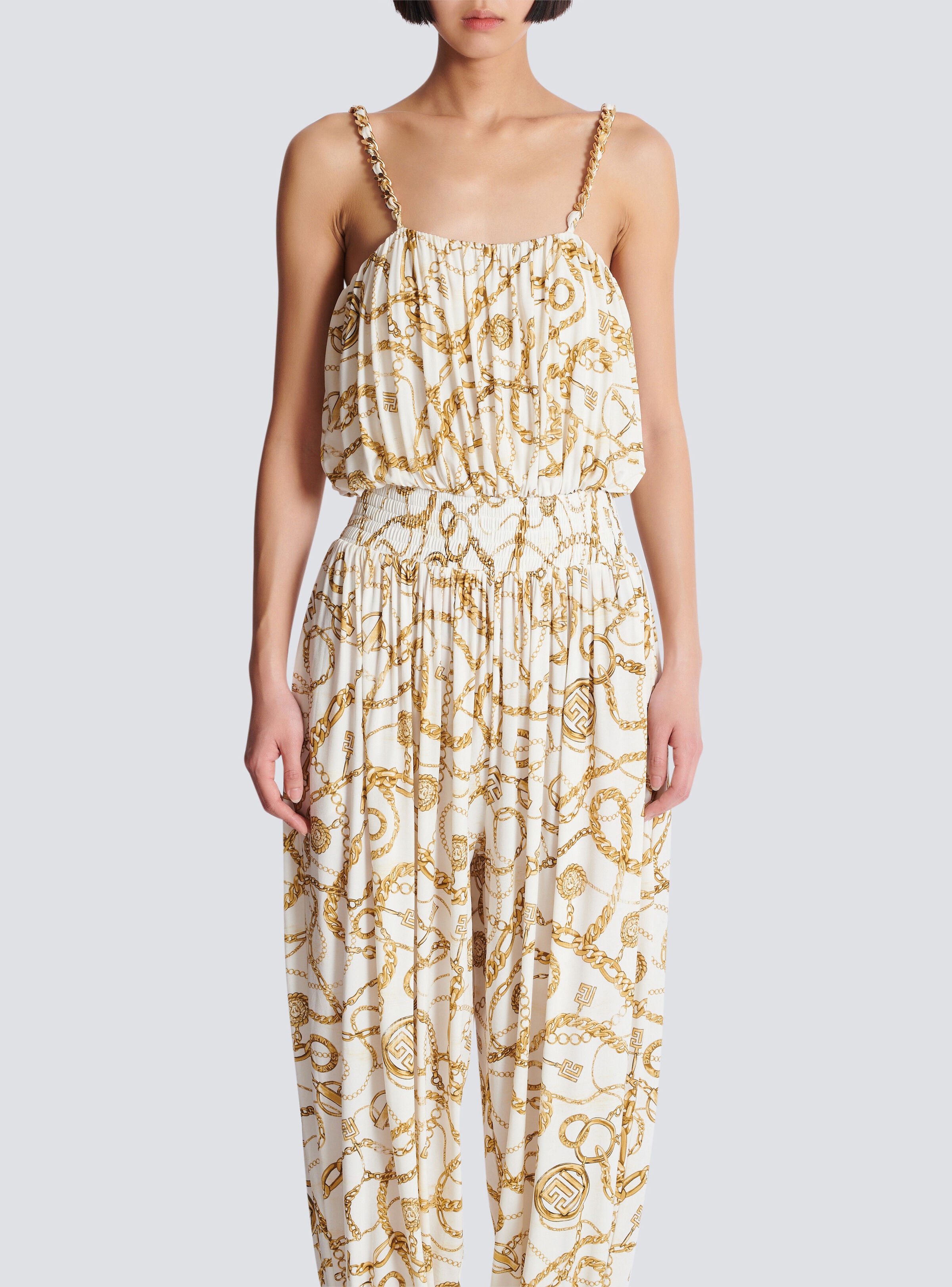 Flowing printed jumpsuit with Balmain Chains pattern - 5